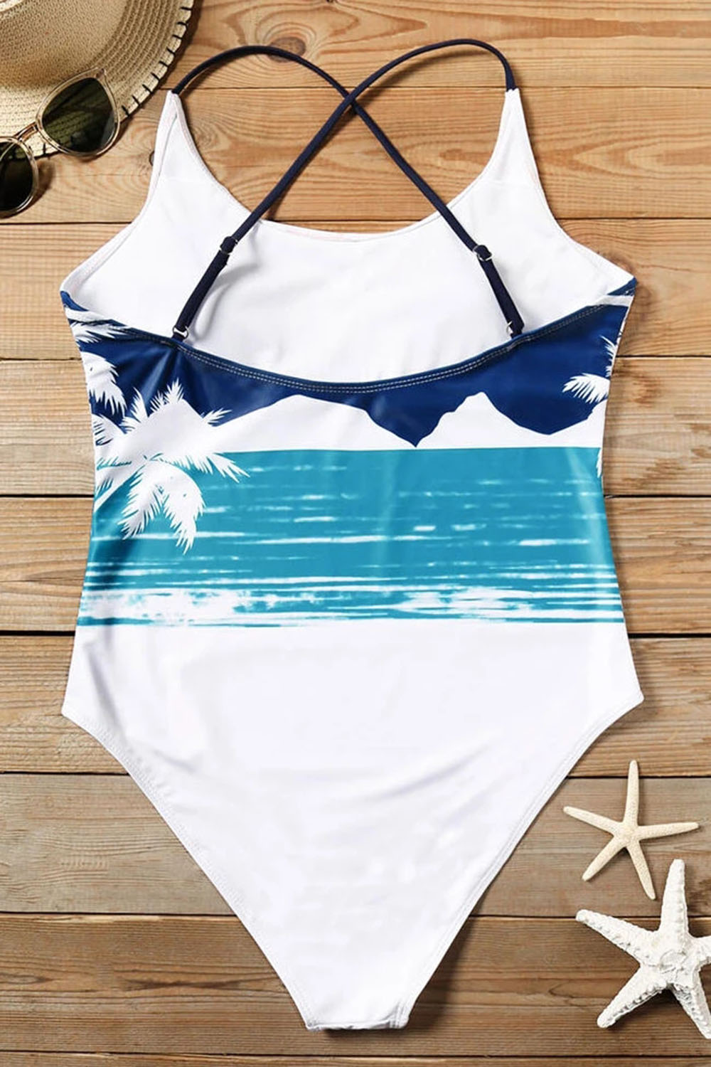 BEACH LANDSCAPE CRISSCROSS BACK ONE PIECE SWIMSUIT