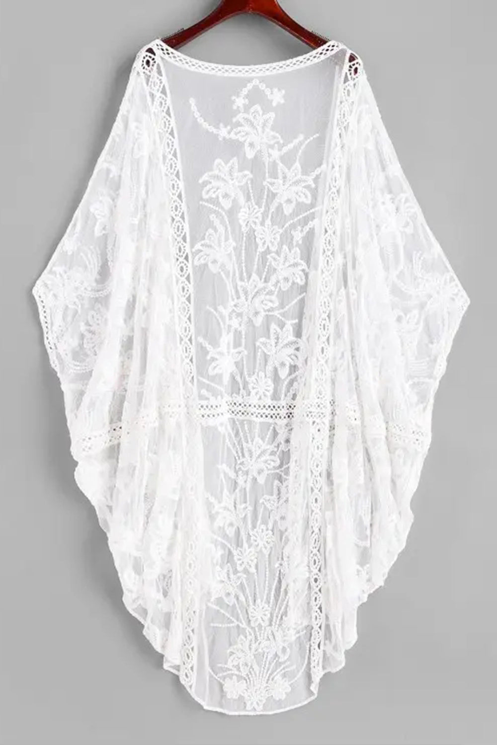 Embroidered Sheer Mesh Batwing Beach Cover-up