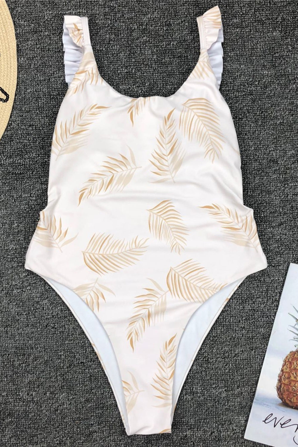 Leaf Pattern Print One Piece Swimsuit