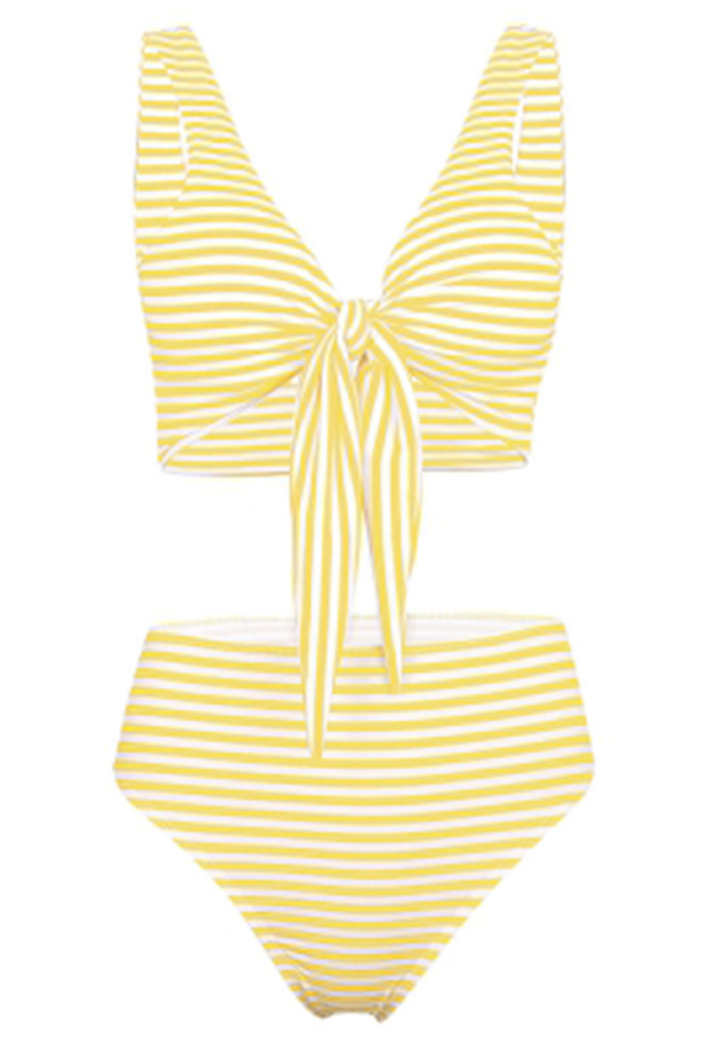 Plunge Neck Padded Stripe High Waist Women Bikini Set