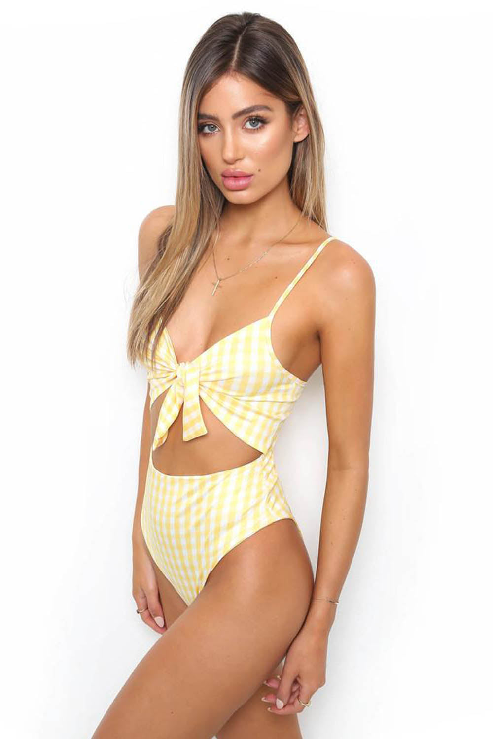 Solid sexy triangle one piece swimsuit