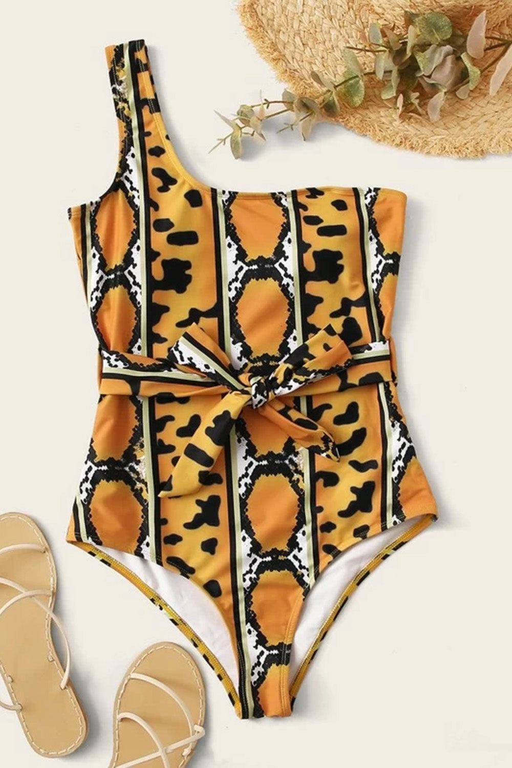 Animal Pattern Knot Front One Piece Swimsuit