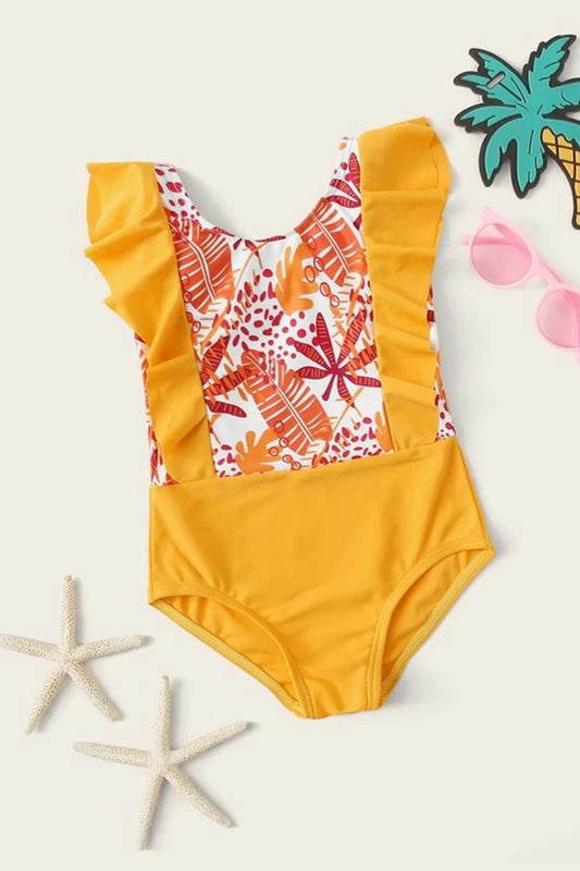 Toddler Girls Tropical Ruffle One Piece Swimsuit