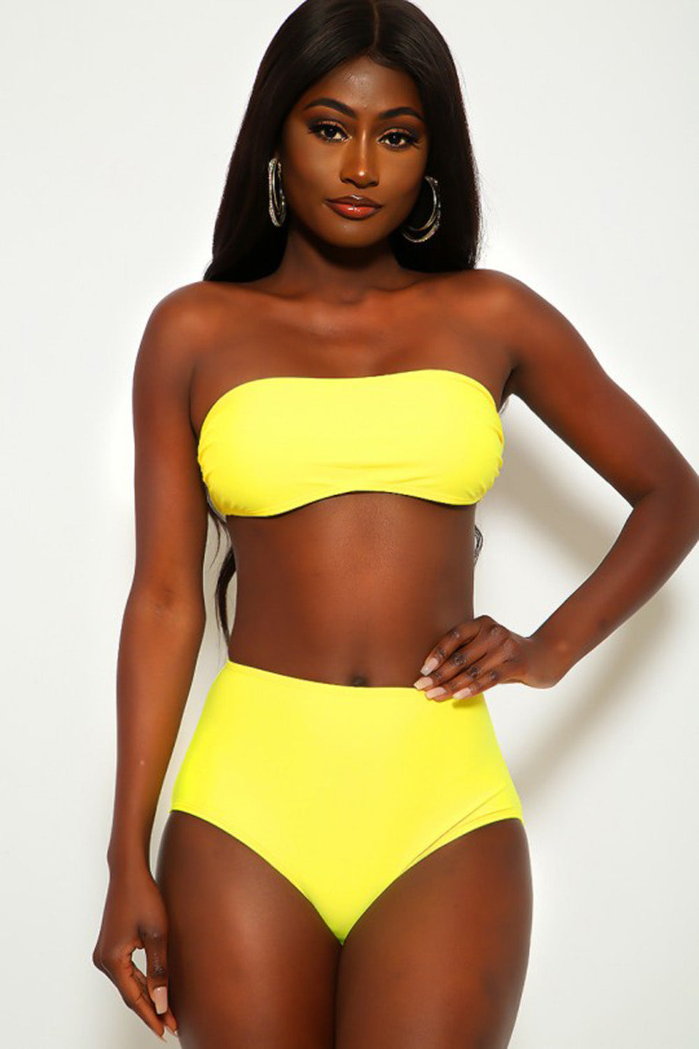 Sexy Yellow Bandeau High Waist Two Piece Swimsuit