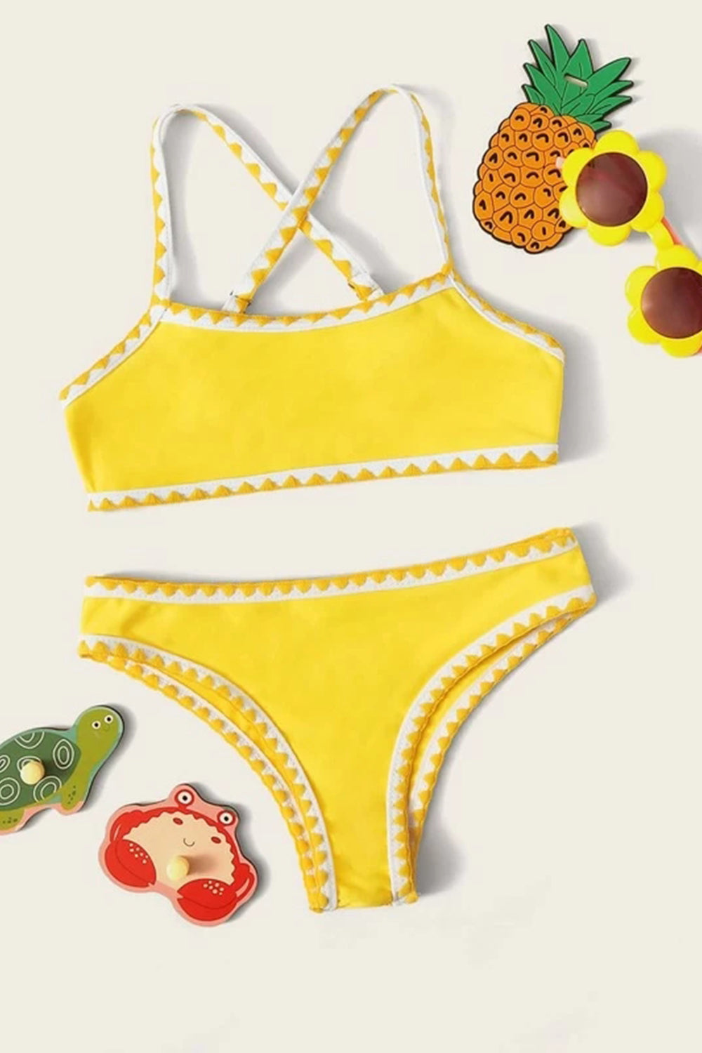 Girls Whip Stitch Criss Cross Bikini Set