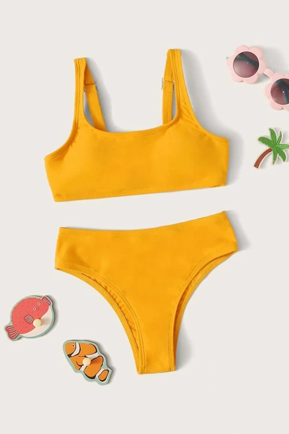 Girls Plain Adjustable Strap Bikini Set