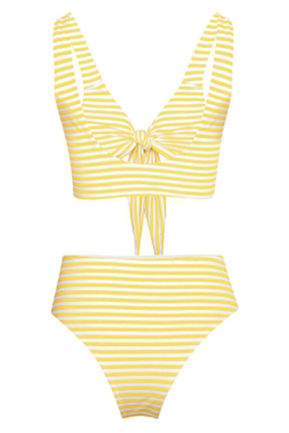 Plunge Neck Padded Stripe High Waist Women Bikini Set