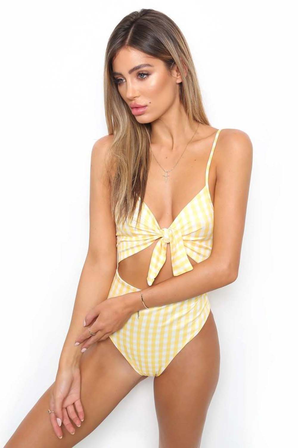 Solid sexy triangle one piece swimsuit