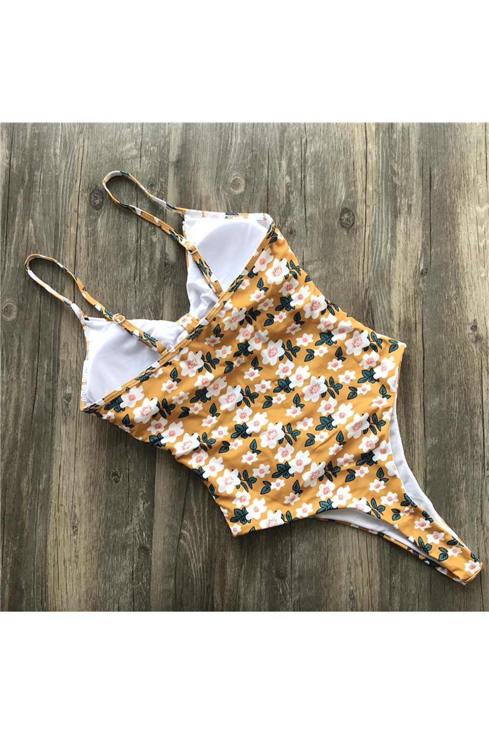 Floral print polka dot high waist one piece swimsuit