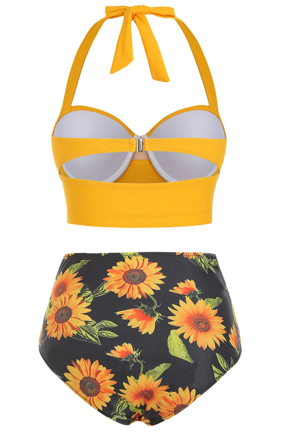 Sunflower Print Ruched Halter Bikini Swimsuit