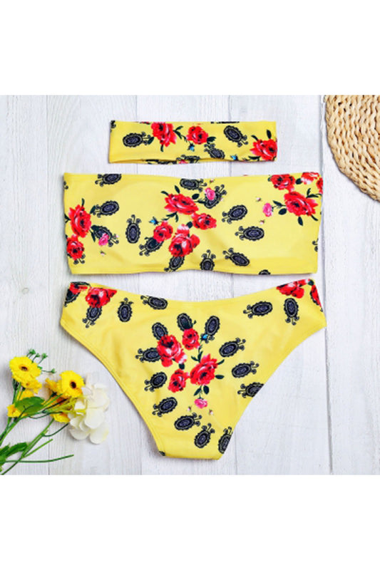 Strapless Padded Floral Print Low Waist Women Bikini Set