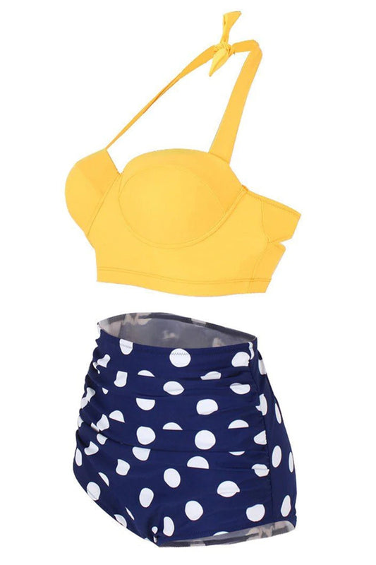 Polka Dot Ruched Halter Bikini Set