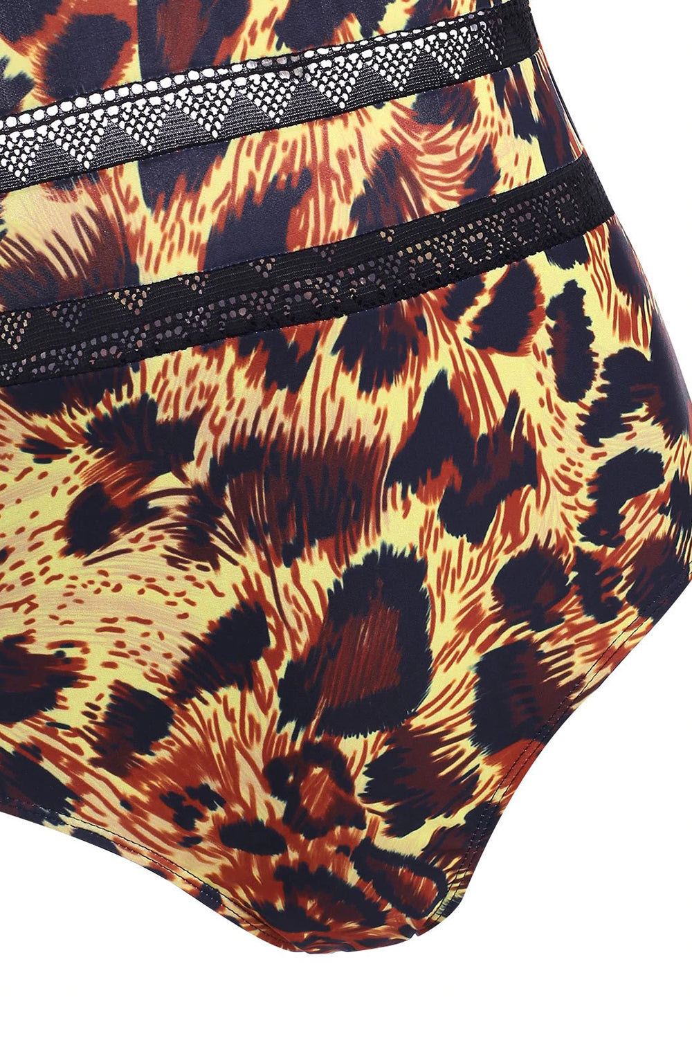 Leopard Backless Crochet Panel One-piece Halter Swimsuit