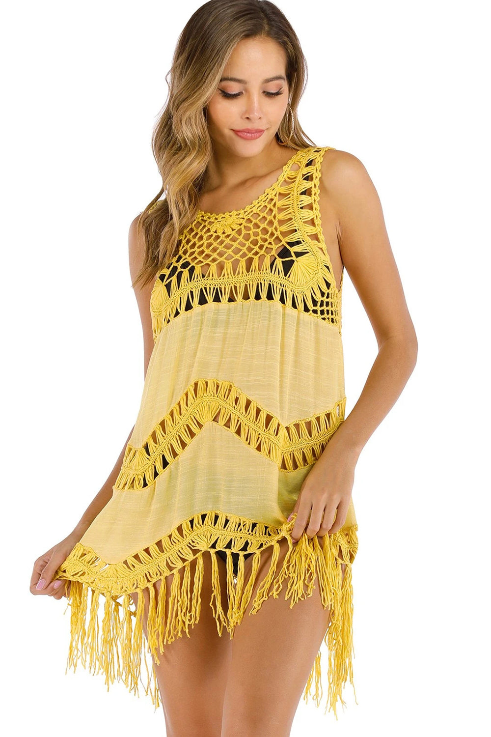 Crochet Fringe Beach Cover Up Dress