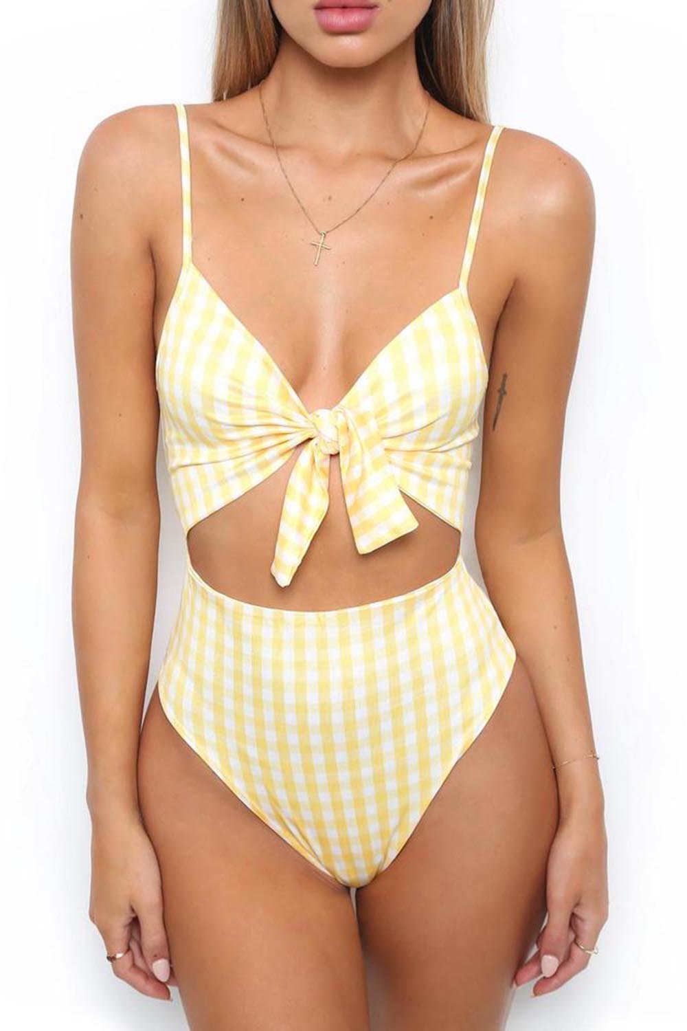 Solid sexy triangle one piece swimsuit
