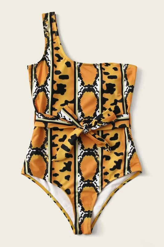 Animal Pattern Knot Front One Piece Swimsuit