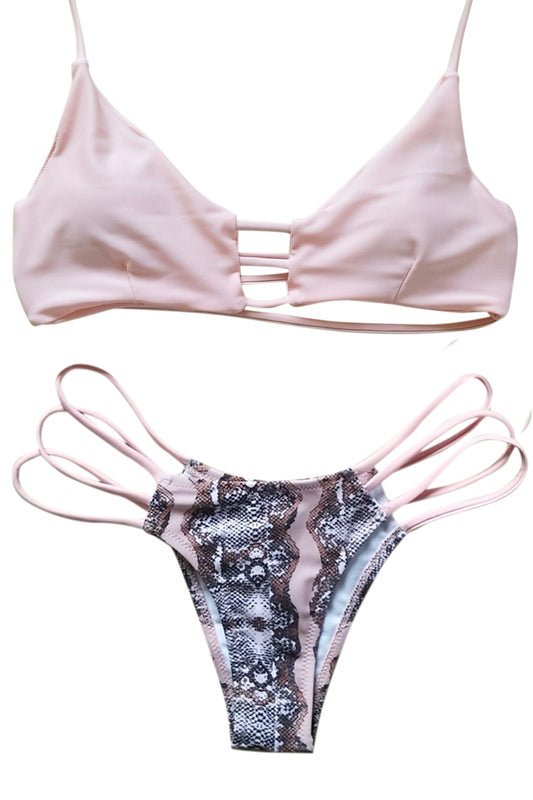 Iyasson Pink Strappy detailing Bikini Set