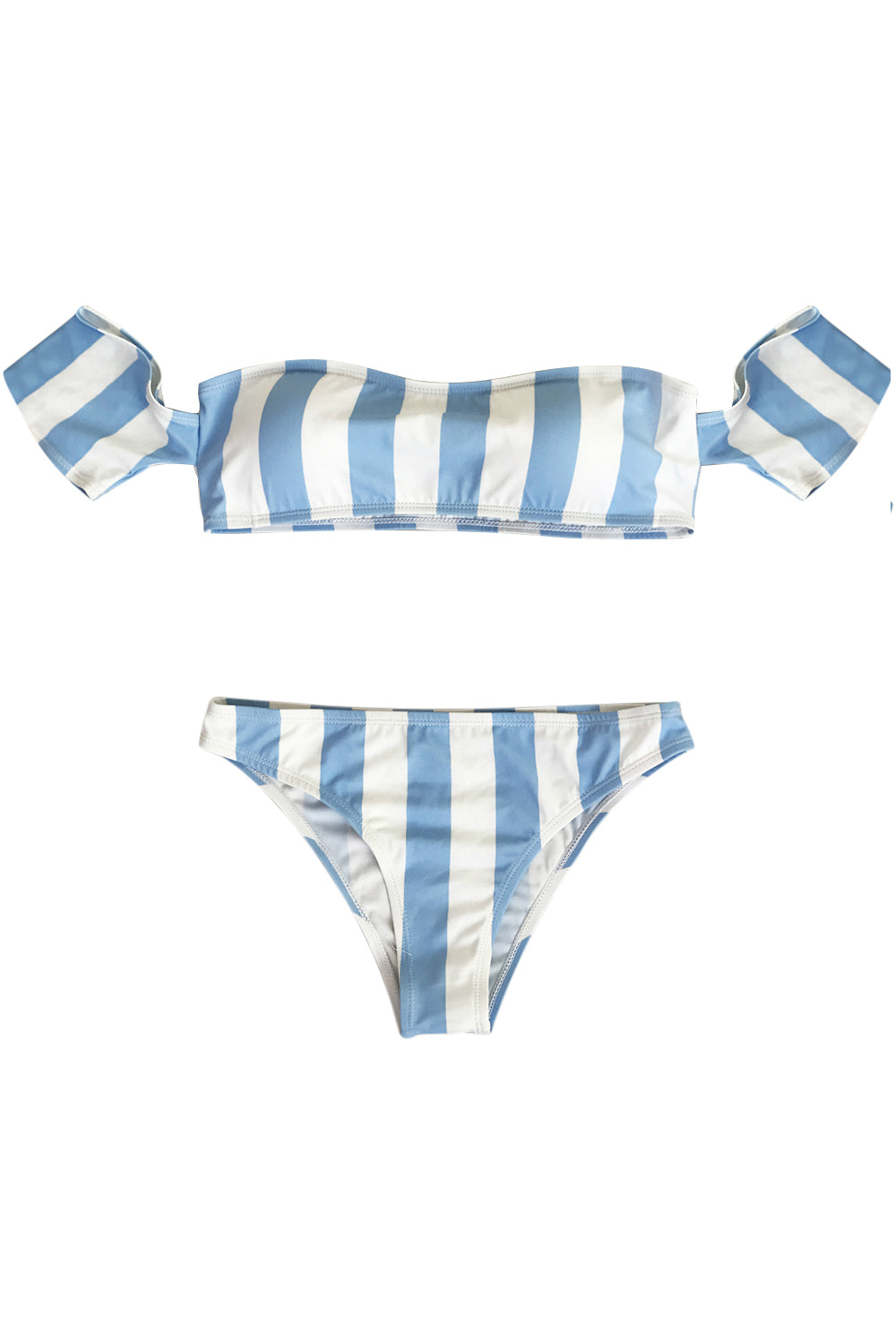 Iyasson Stripe Pattern Off-the-shoulder Two-piece Swimwear