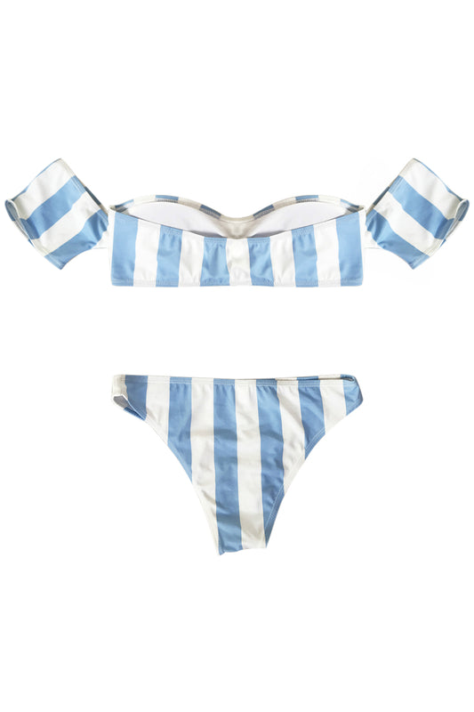 Iyasson Stripe Pattern Off-the-shoulder Two-piece Swimwear