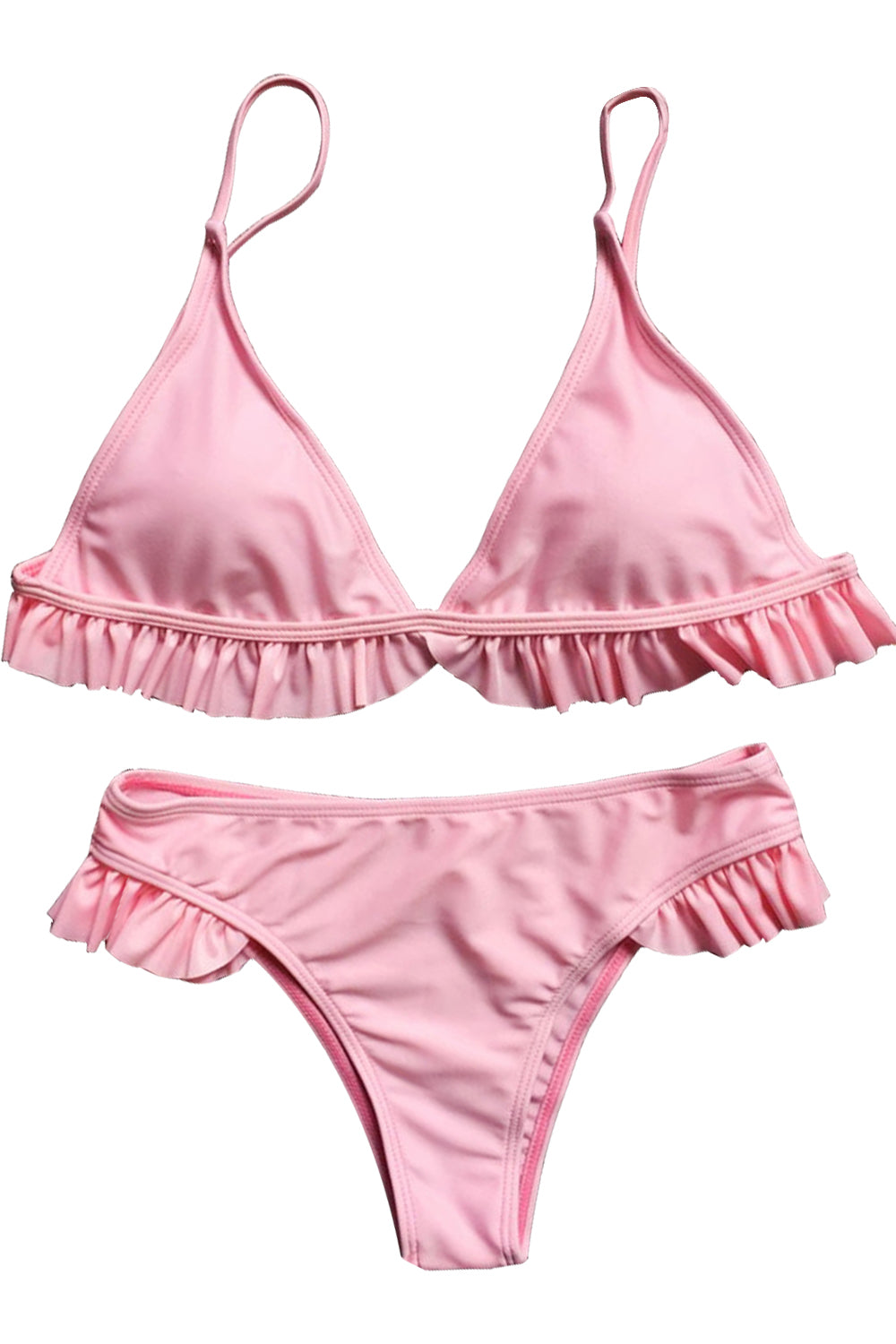 Iyasson Creamy Pink Ruffle Triangle Top Bikini Swimwear