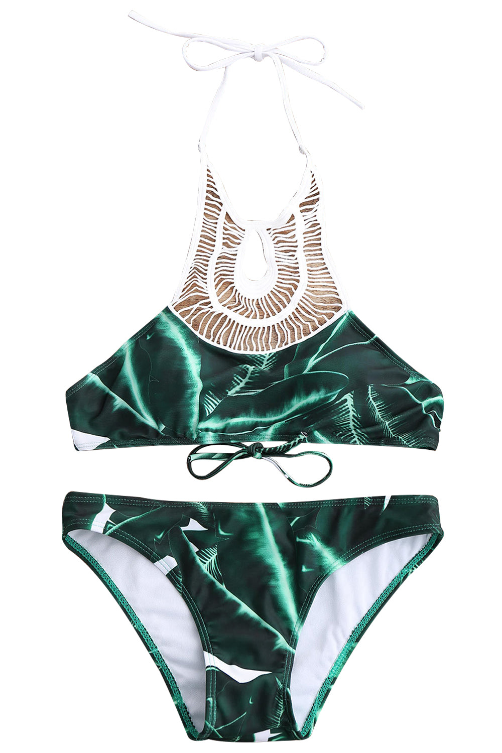 Iyasson Leaves Printing Trendy High neck Bikini Set
