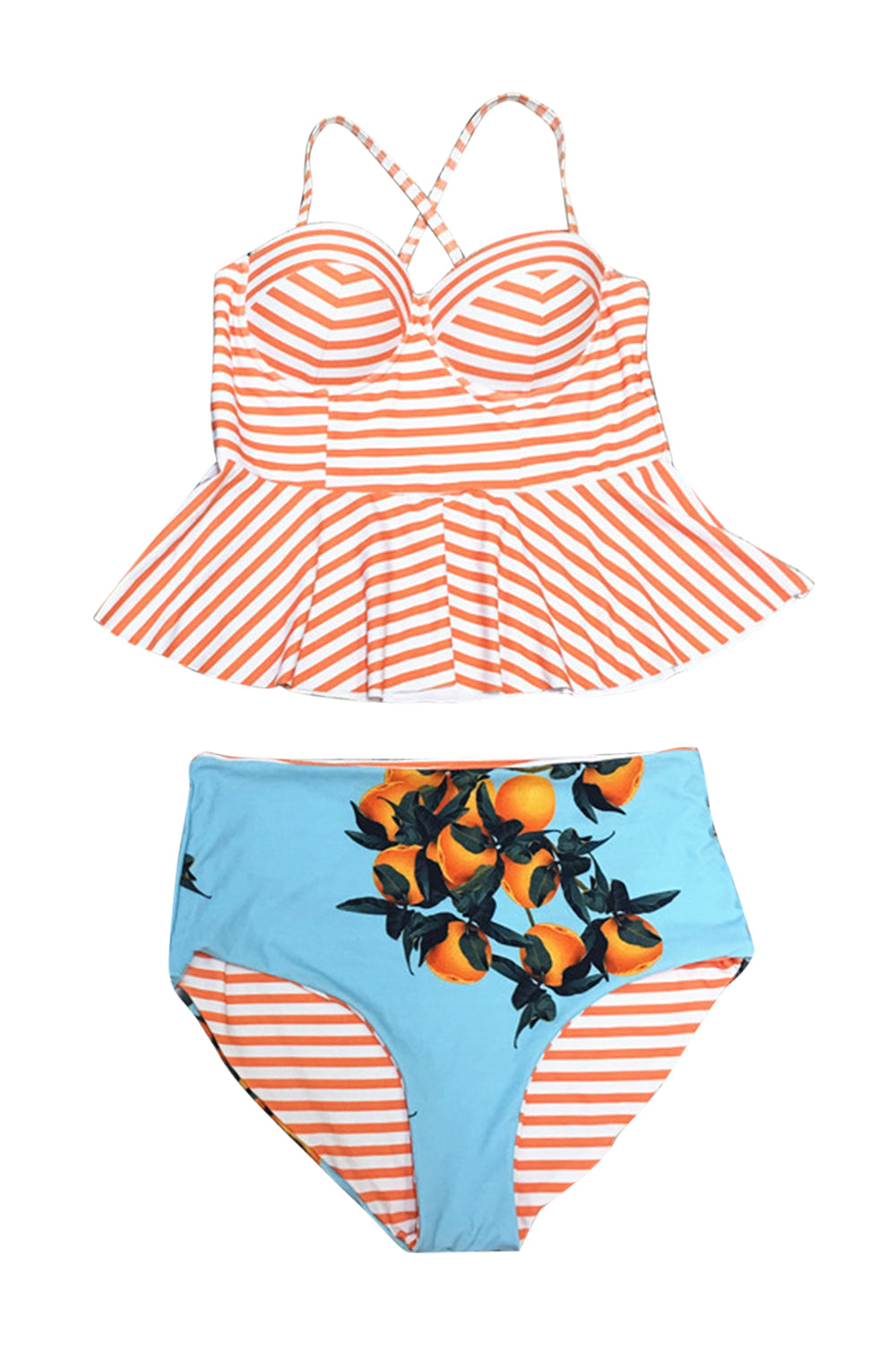 Iyasson Fresh Fruit Printing Falbala Tankini