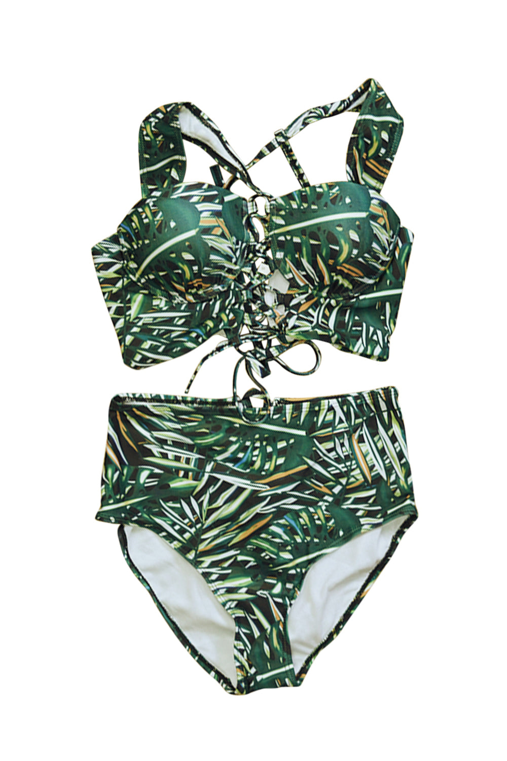 Iyasson Palm Leaves Printing Halter design Bikini Set