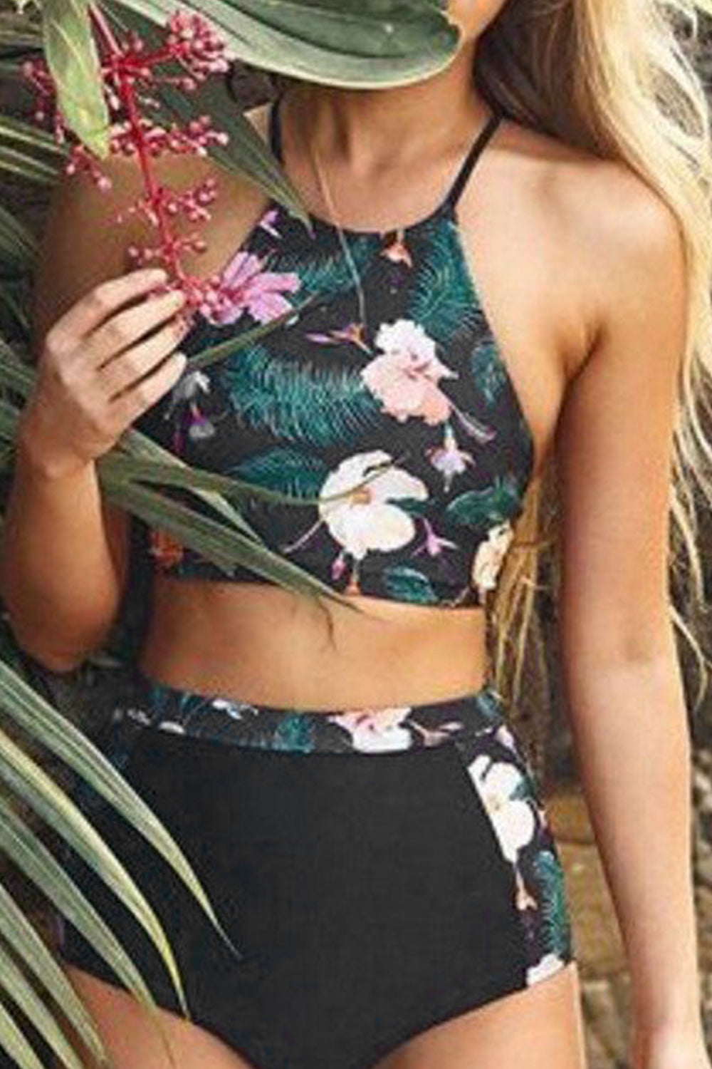 Iyasson Floral Printing High-Waisted Design Bikini Set