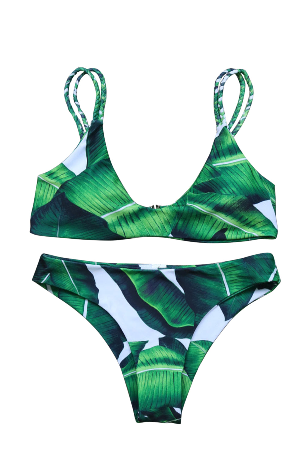 Iyasson Fresh Leaves Printing Two-piece Bikini Swimwear