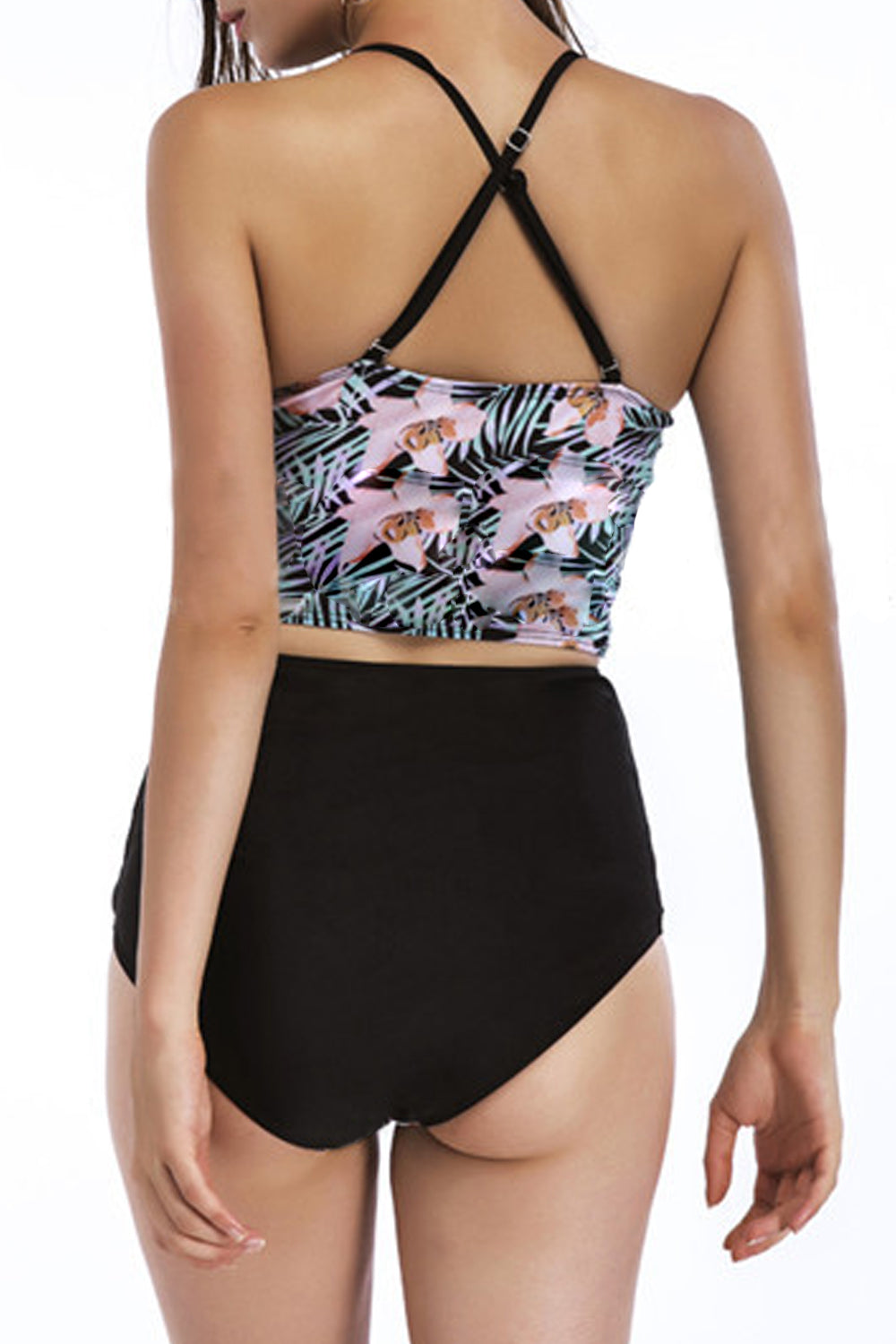 Iyasson Floral Printing High-waisted Fit Two-piece Swimwear