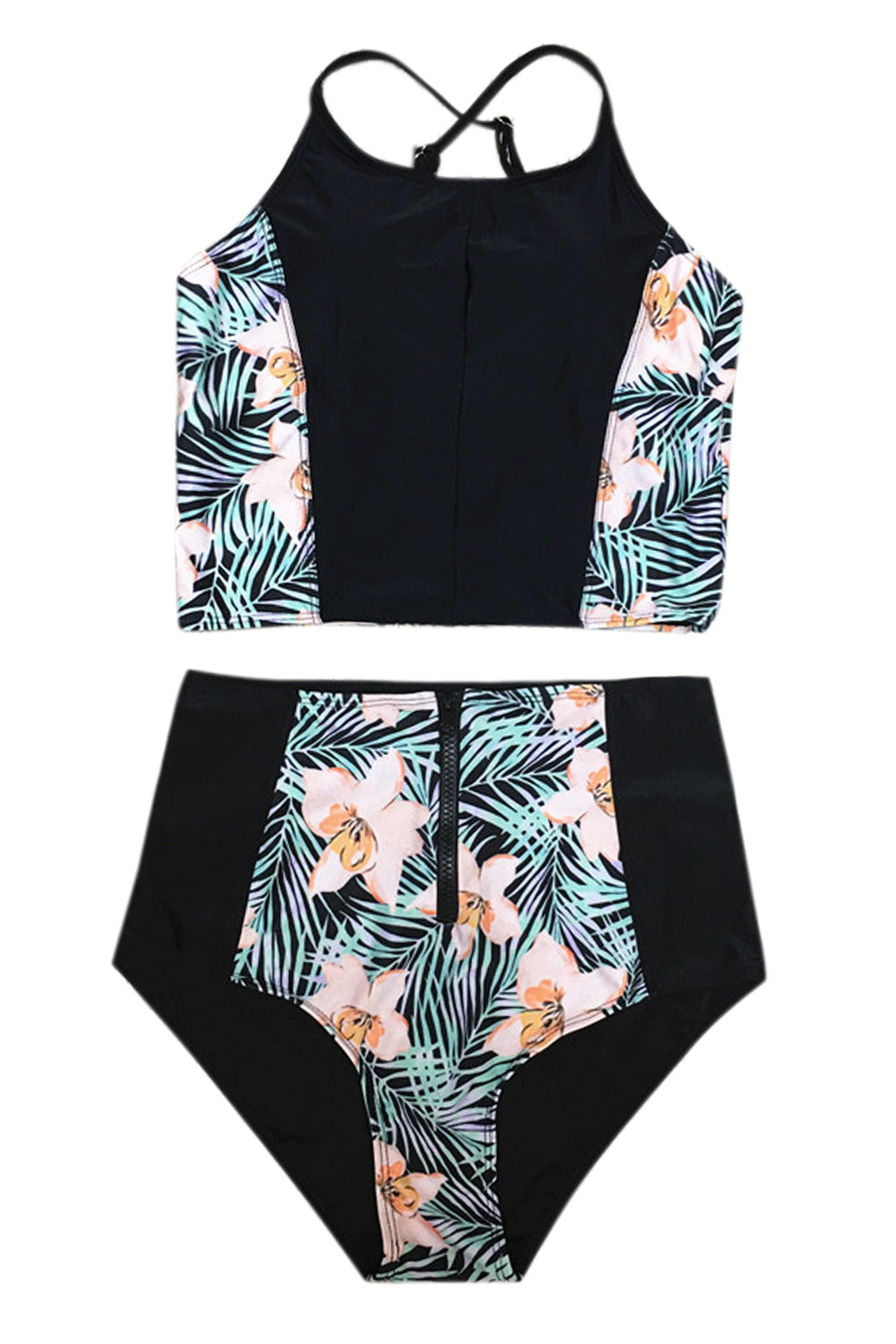 Iyasson Floral Printing High-waisted Fit Two-piece Swimwear