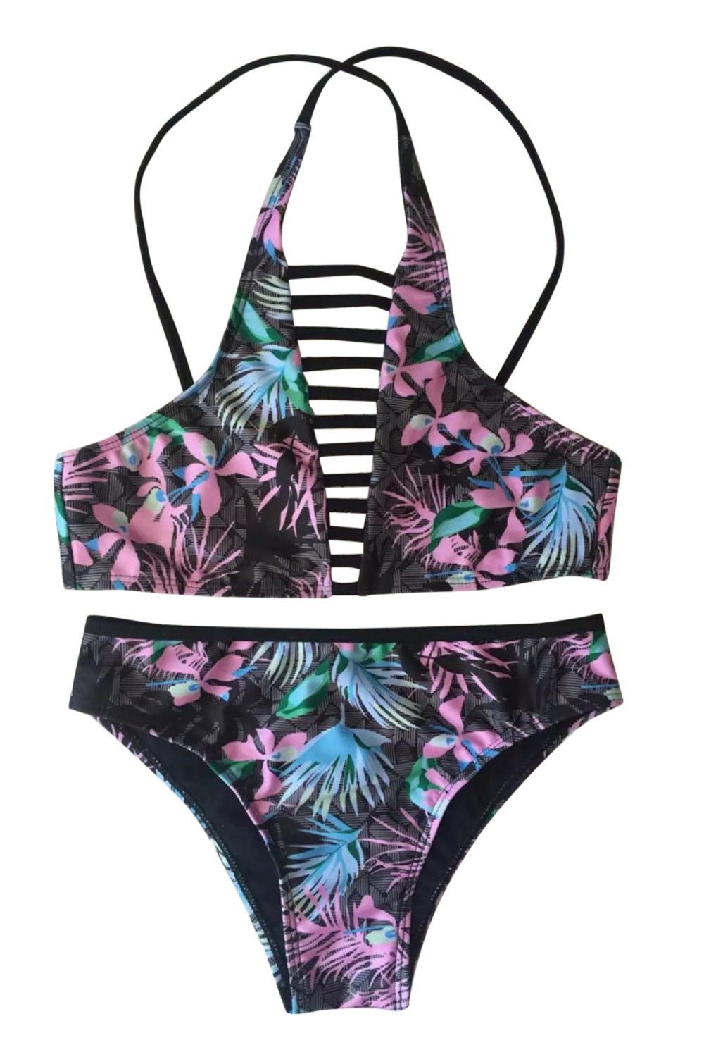 Iyasson Tropical Prints Mesh Bikini Set