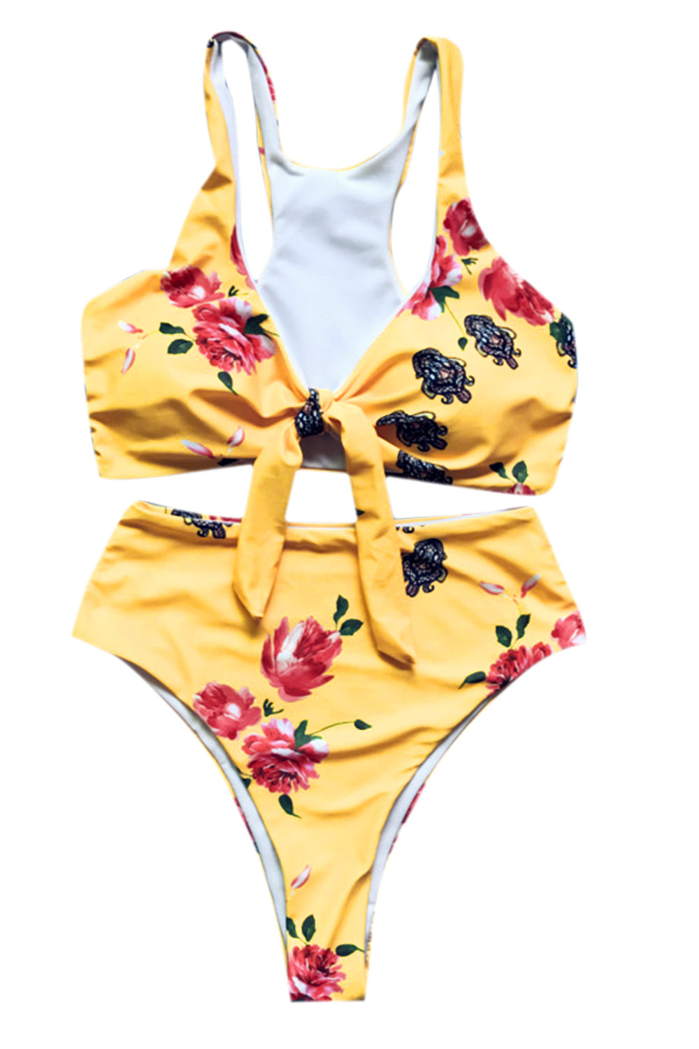 Iyasson Vintage Yellow Floral printing Bikini Set