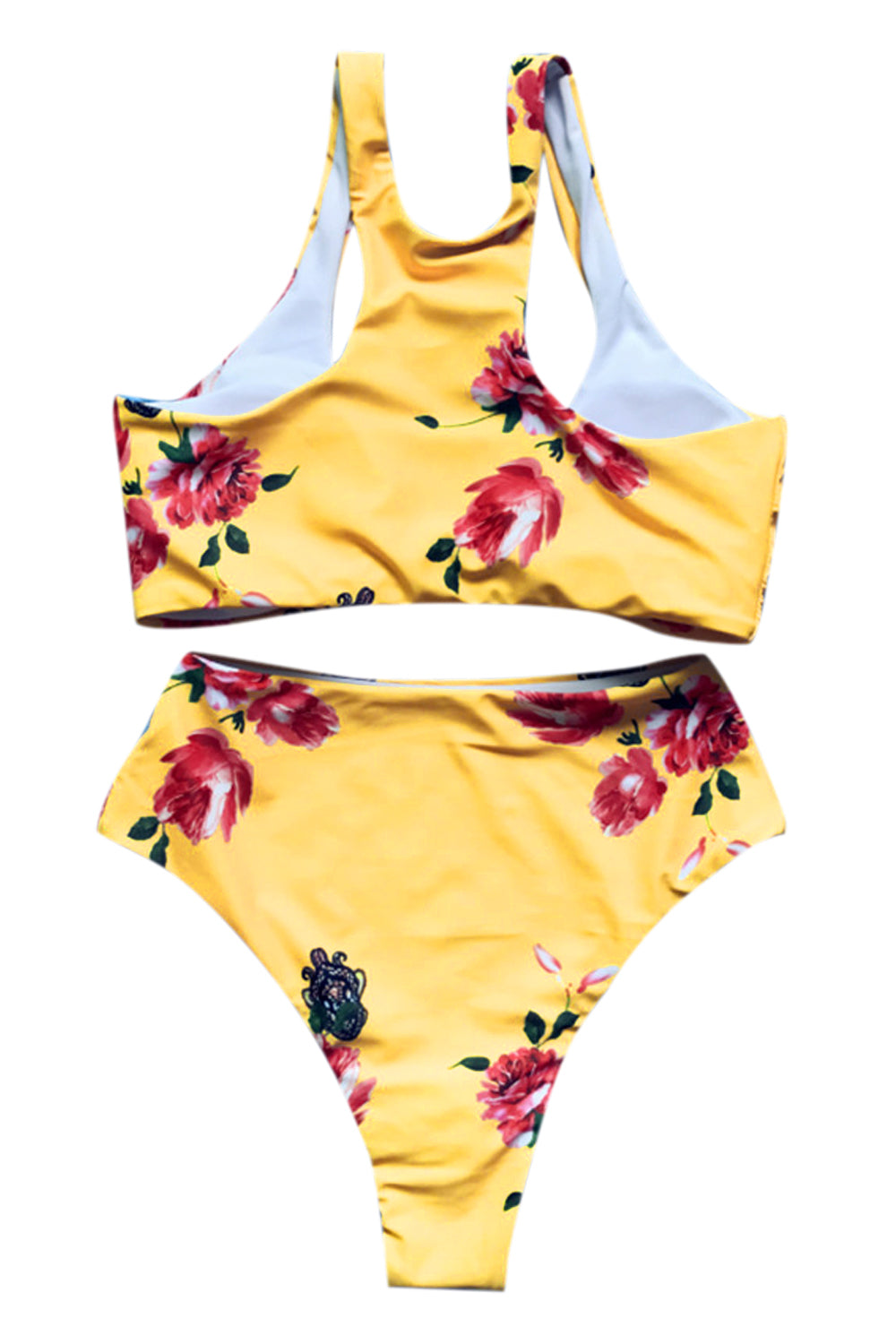 Iyasson Vintage Yellow Floral printing Bikini Set