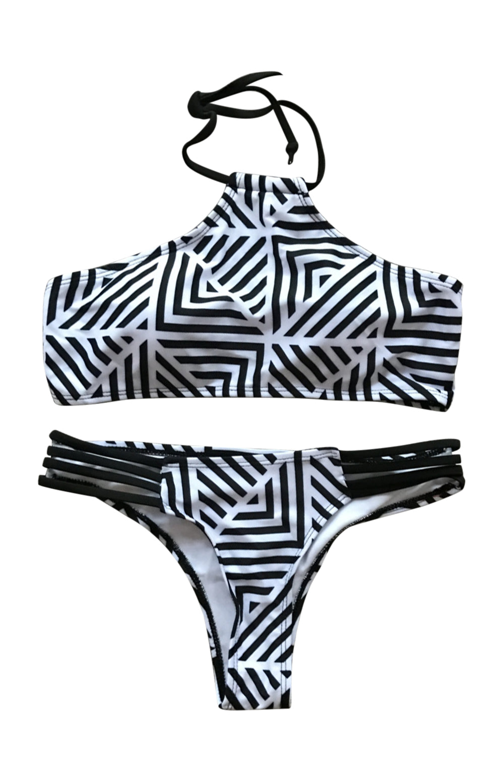 Iyasson Blue Geometric Pattern High-neck Bikini Set