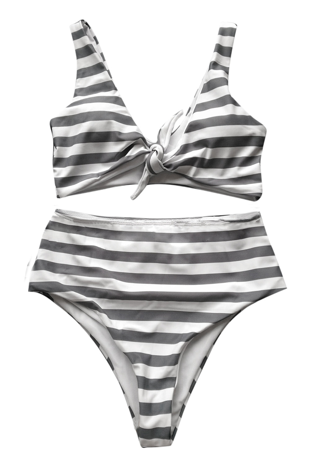 Iyasson Stripe printing High-waisted fit Bikini Set