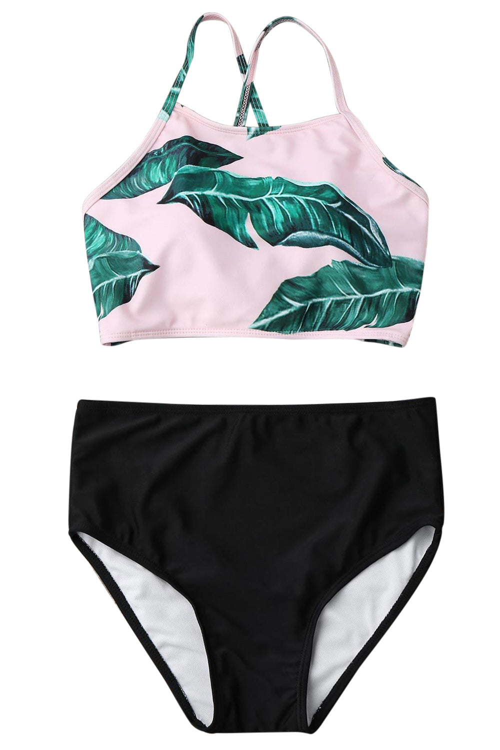 Iyasson Charming Leaves printing Tank Top Bikini Set