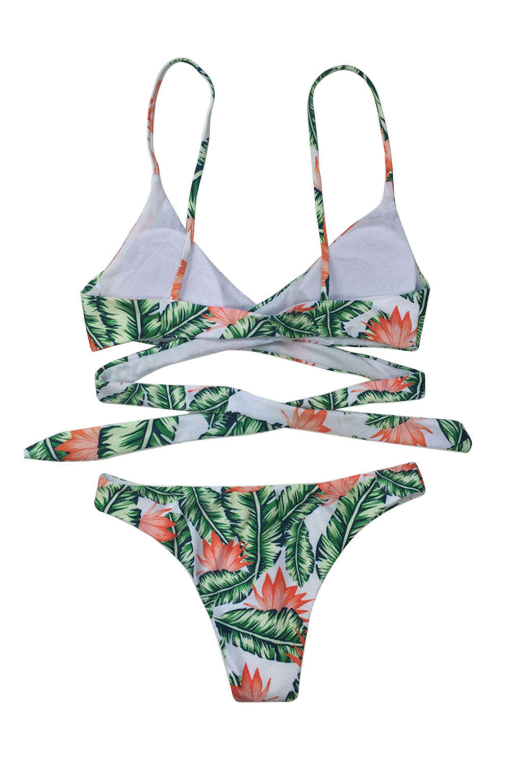 Iyasson Sexy Tropical Leaves Printing Cross Design Swimsuit