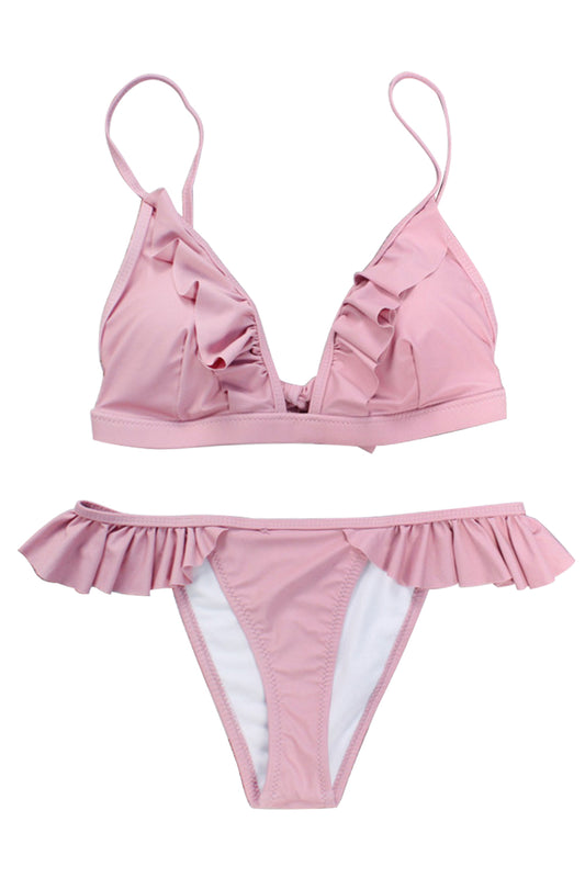 Iyasson Charming Pink Falbala Bikini Set