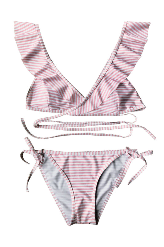 Iyasson Breezy Pink Stripe Printing Bikini Set