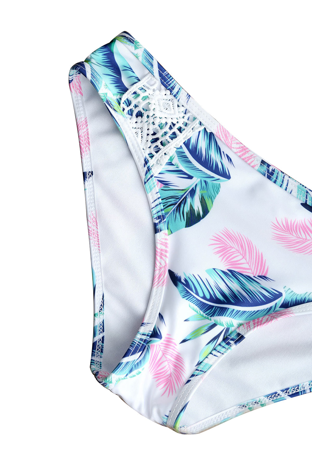 Iyasson Floral Printing With White Lace Tank Top Bikini Set