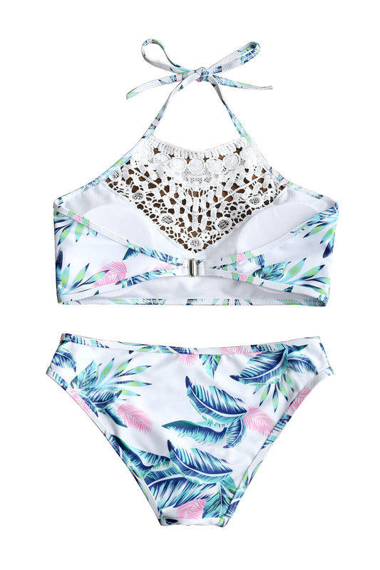 Iyasson Floral Printing With White Lace Tank Top Bikini Set