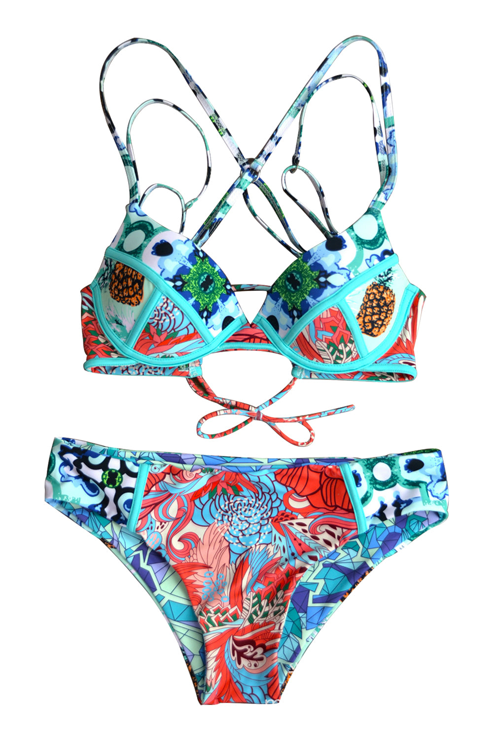 Iyasson Pineapple Printing With Reversible Bottom Bikini Set