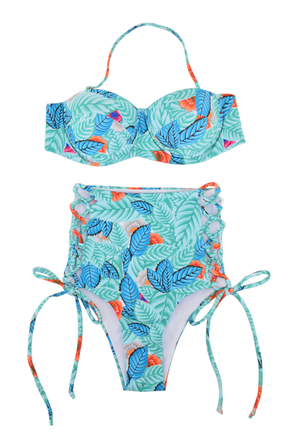 Iyasson Leaves Printing High-waisted fit Bikini Set
