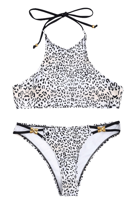 Iyasson Sexy Leopard Print Halter Bikini Sets