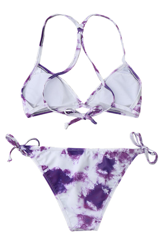 Iyasson Purple Tie-dyed Print Bikini Set