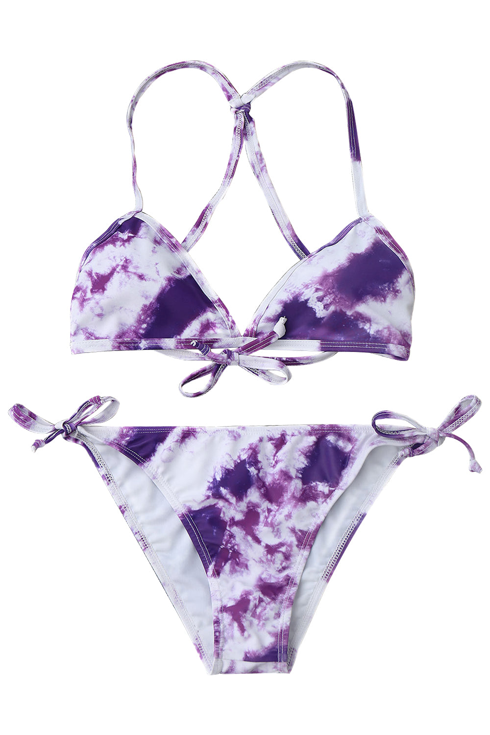 Iyasson Purple Tie-dyed Print Bikini Set