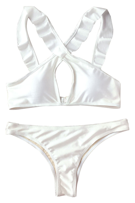 Iyasson Exquisite White Falbala Bikini Set