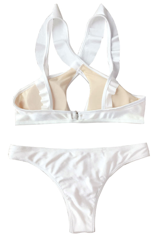 Iyasson Exquisite White Falbala Bikini Set