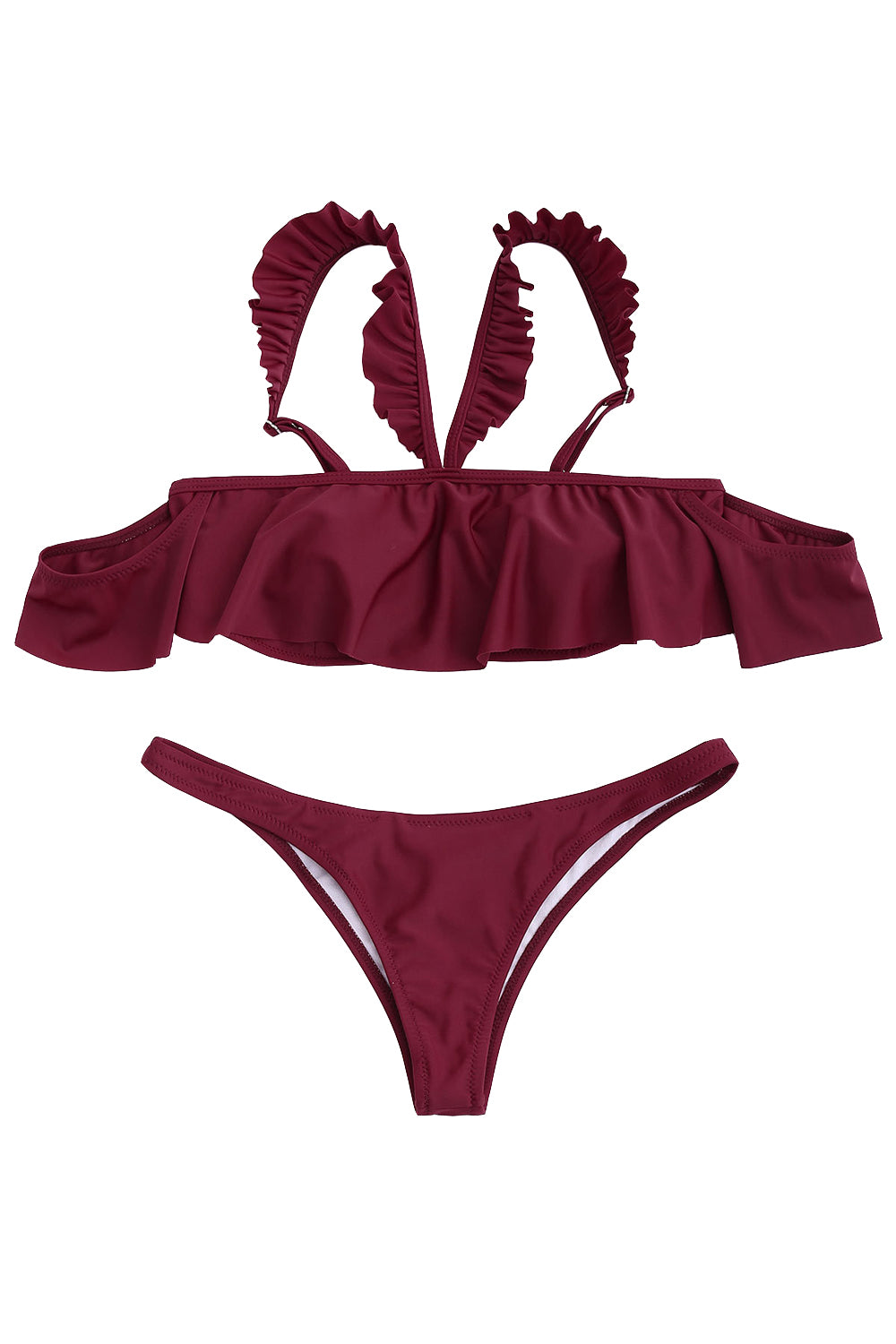 Iyasson Wine Red Falbala design Bikini Set